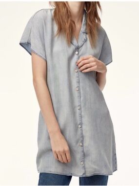 Wilfred Light Blue Denim Short-Sleeve Button-Down Shirt